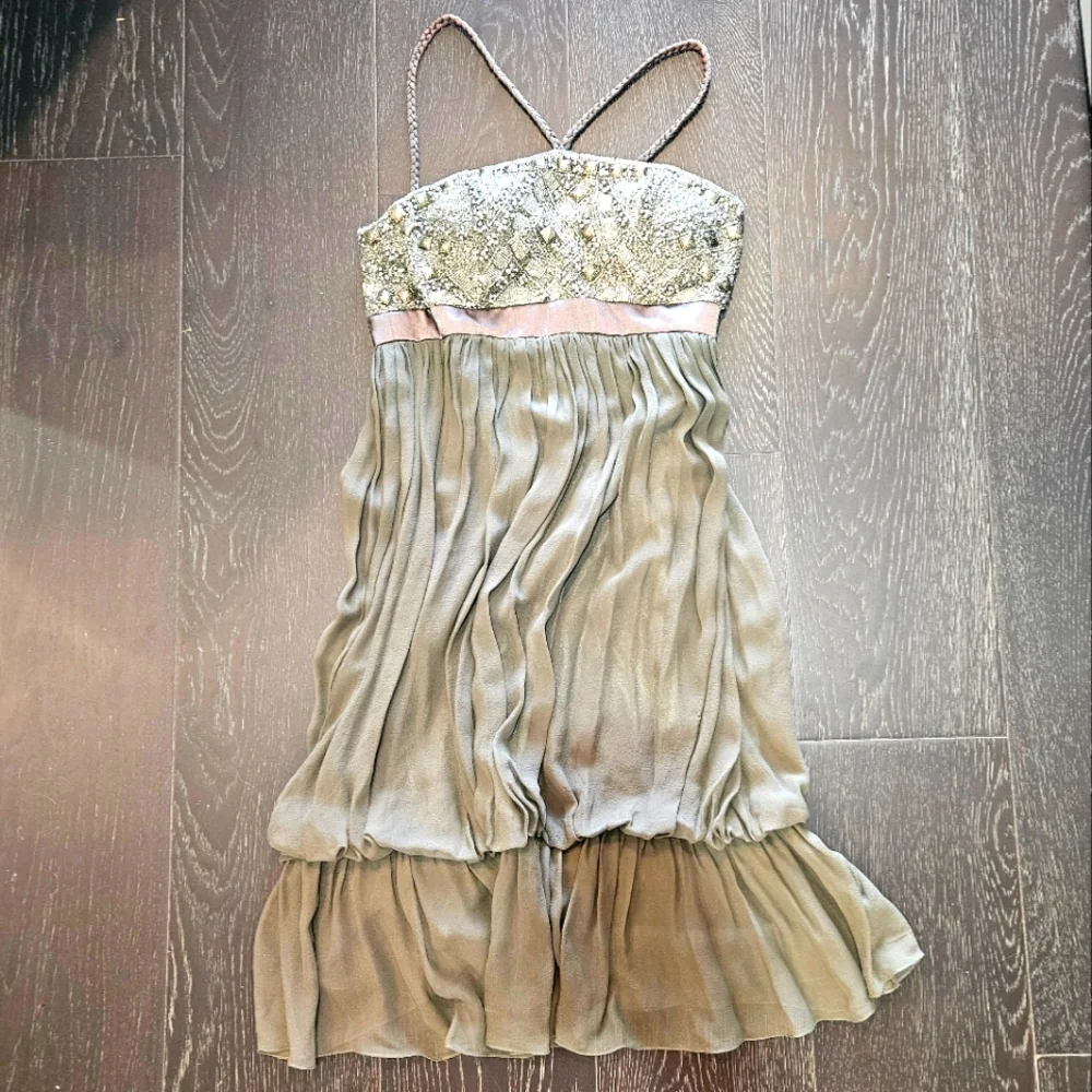 Mac Duggal beaded ruffle silk padded mini dress - Picture 1 of 11